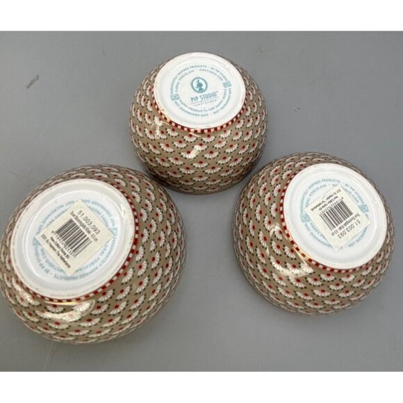 Set Of 3 PIP Studio Porcelain Dipping Bowls Amsterdam Bloomingtails Khaki , EUC - Picture 5 of 9
